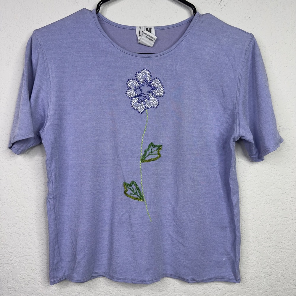 Z-Line Shirt Womens S Purple Silk Blend Floral Beaded Cottagecore Coquette‎ VTG